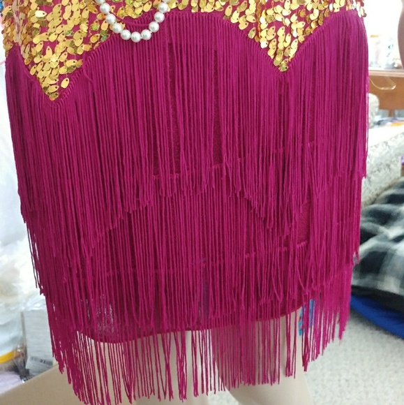 NEW DANCE/FLAPPER/PROM SEQUINED & FRINGE DRESS - Picture 3 of 4